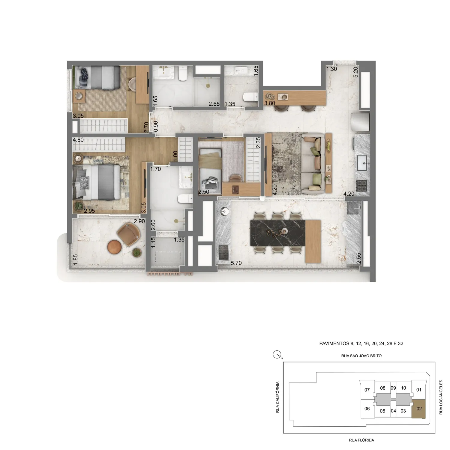 Planta Tipo 98m² - 3 dorms