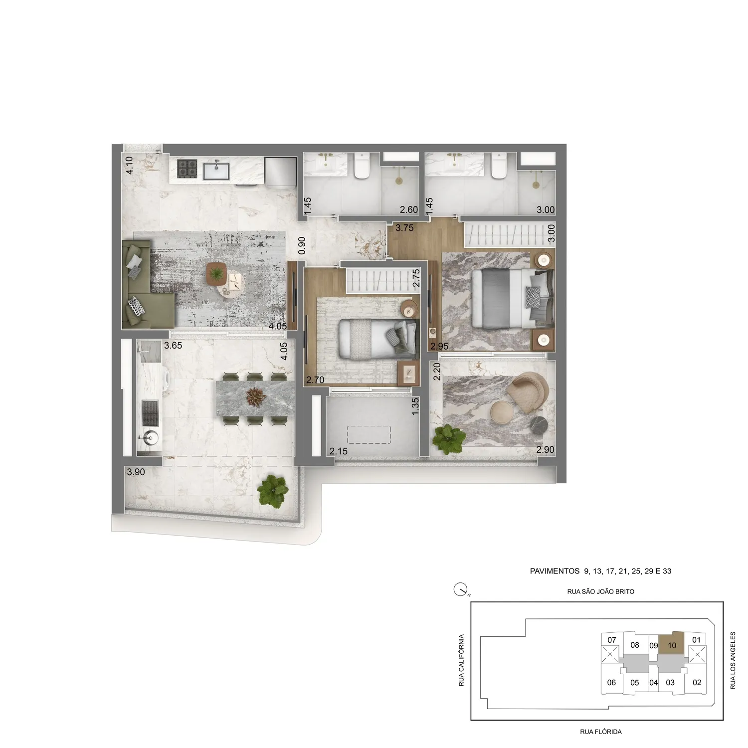 Planta Tipo 80m² - 2 dorms