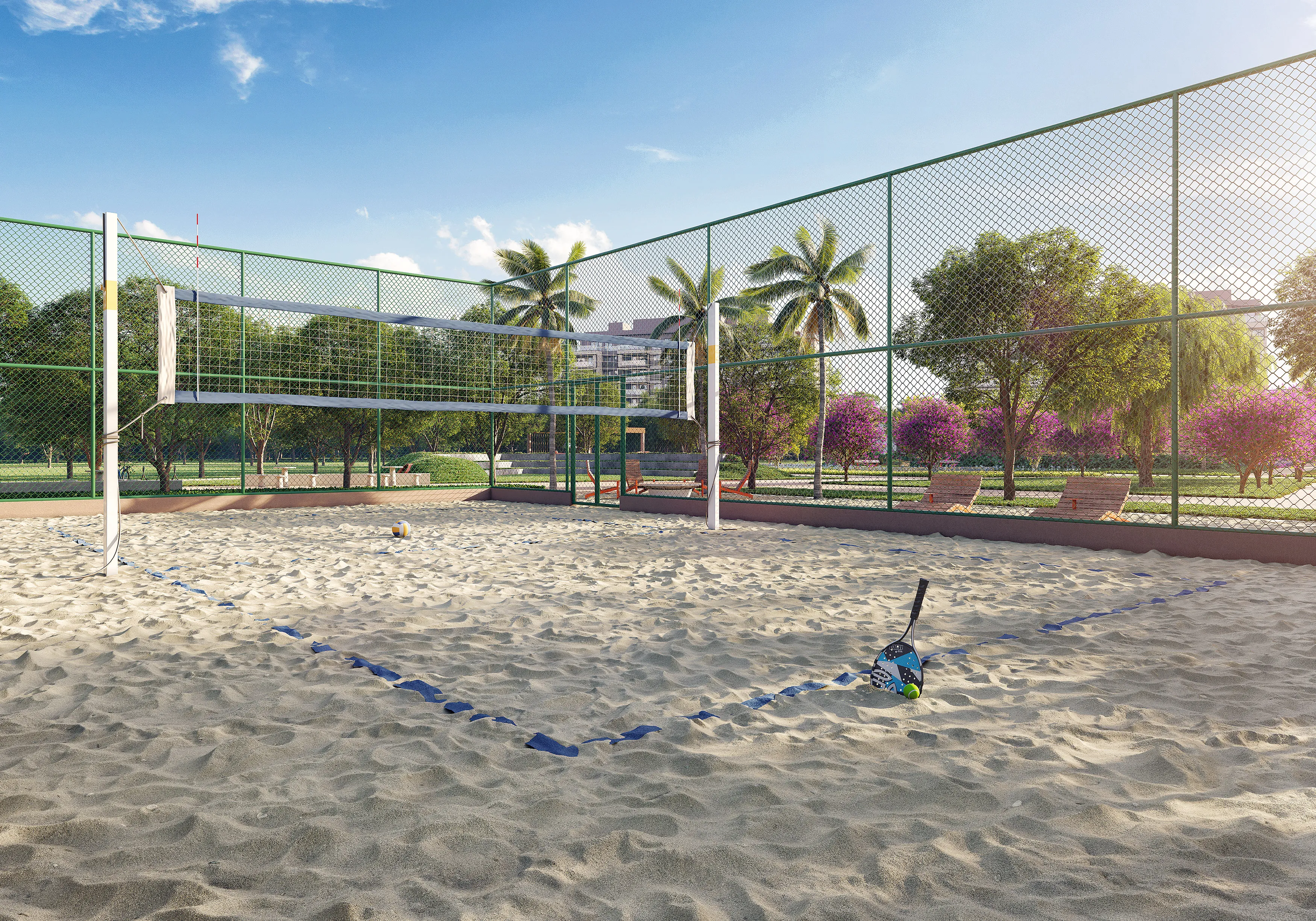 Ilustração artística - Quadra de Areia para Beach Tennis, Futevôlei e Volêi de Praia