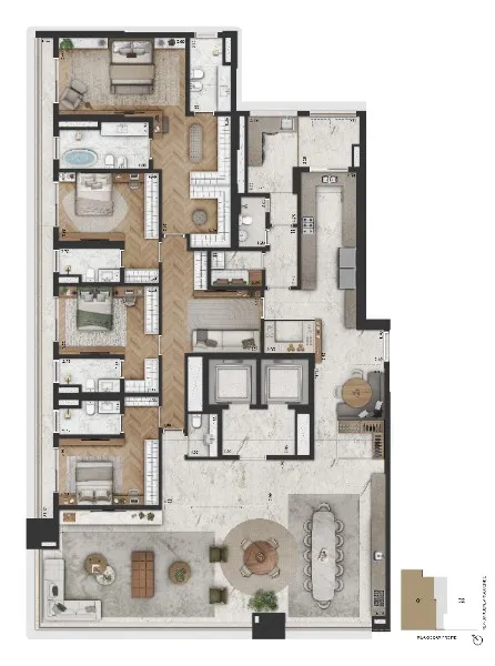 Planta Padrão 365m² | 4 suítes ( sala íntima )