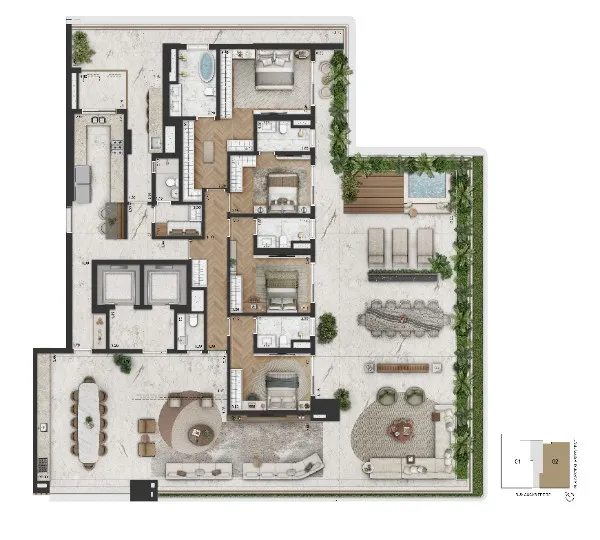 Planta Padrão 421m² | Garden